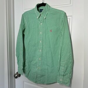 Ralph Lauren Custom Fit Green Striped Button-Down Shirt Men’s Small